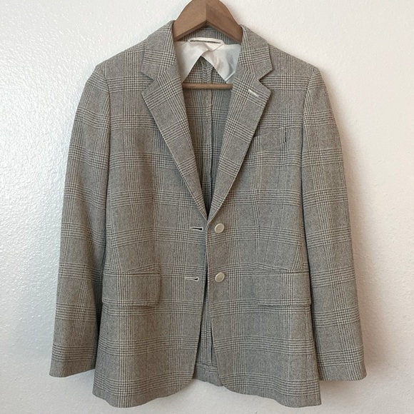 MaxMara 2 Gray plaid Wool 2-Button Blazer Jacket - Picture 1 of 7